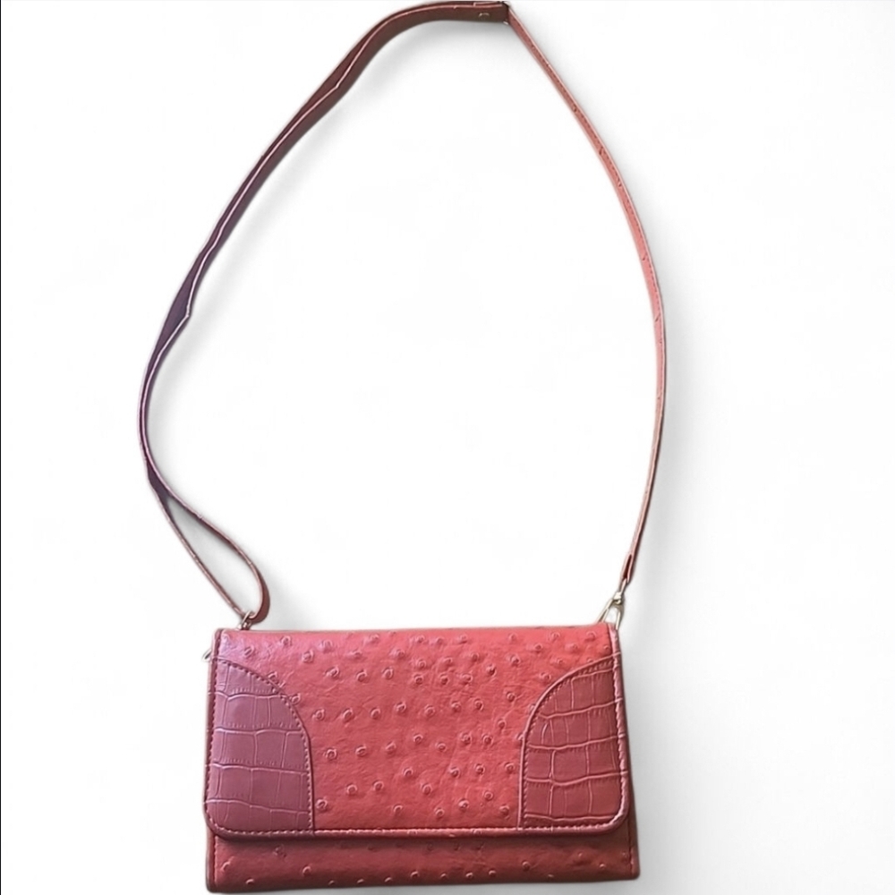 Vintage 80s 90s Red Faux Ostrich Skin Purse